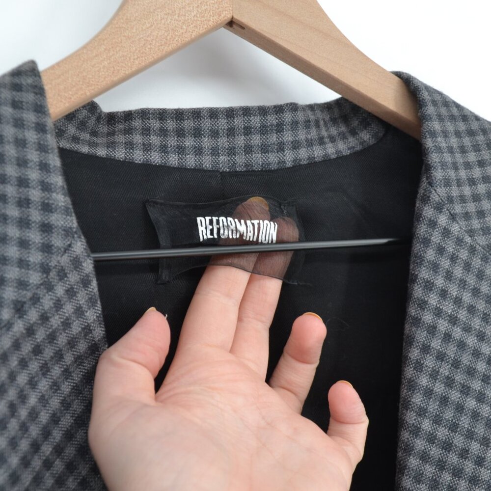 Reformation Double Breasted Blazer Jacket Oversized Gingham Check Gray Womens S - Picture 5 of 6